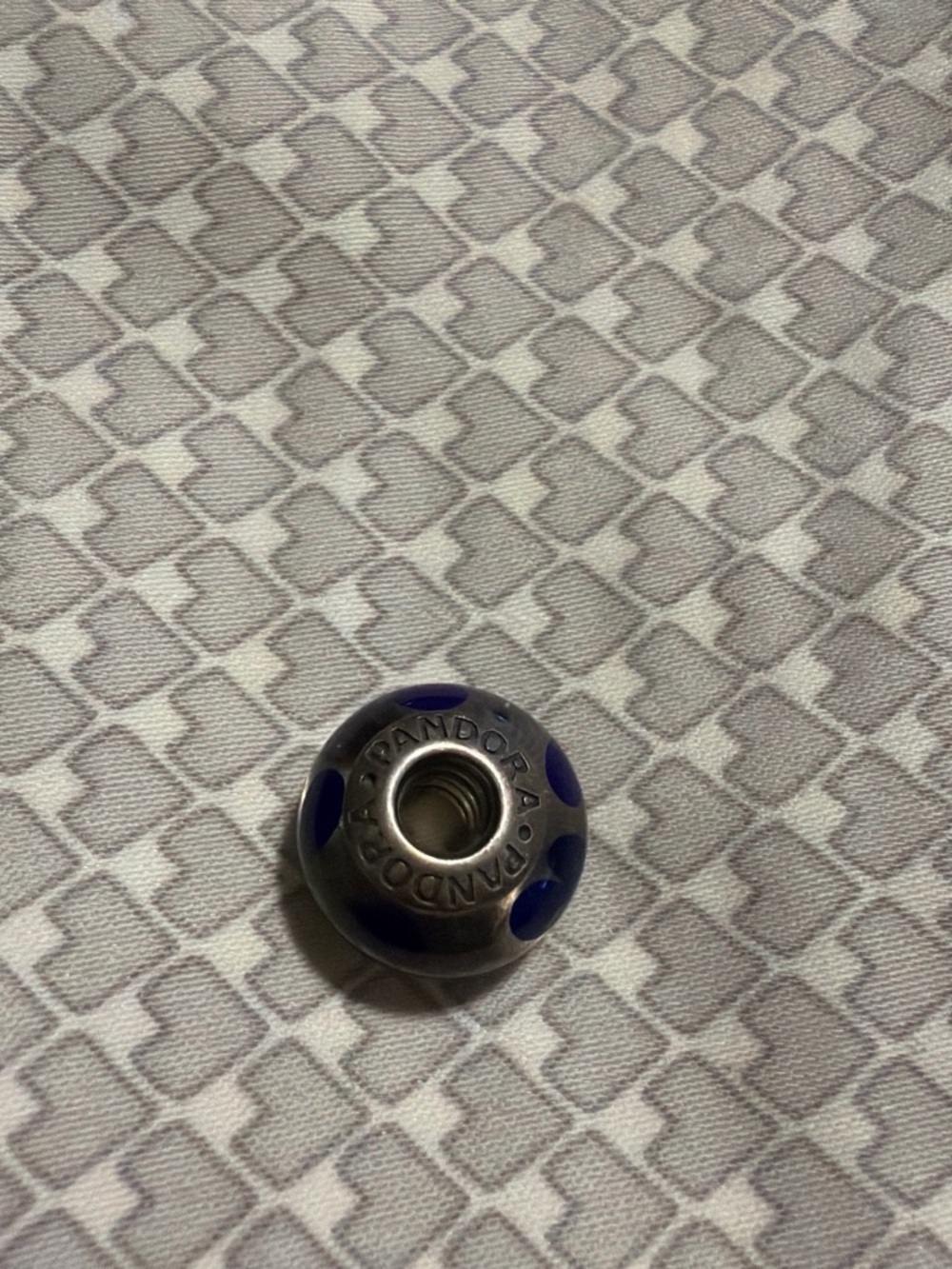 Pandora Silver Bead Charm with Deep Blue Accents